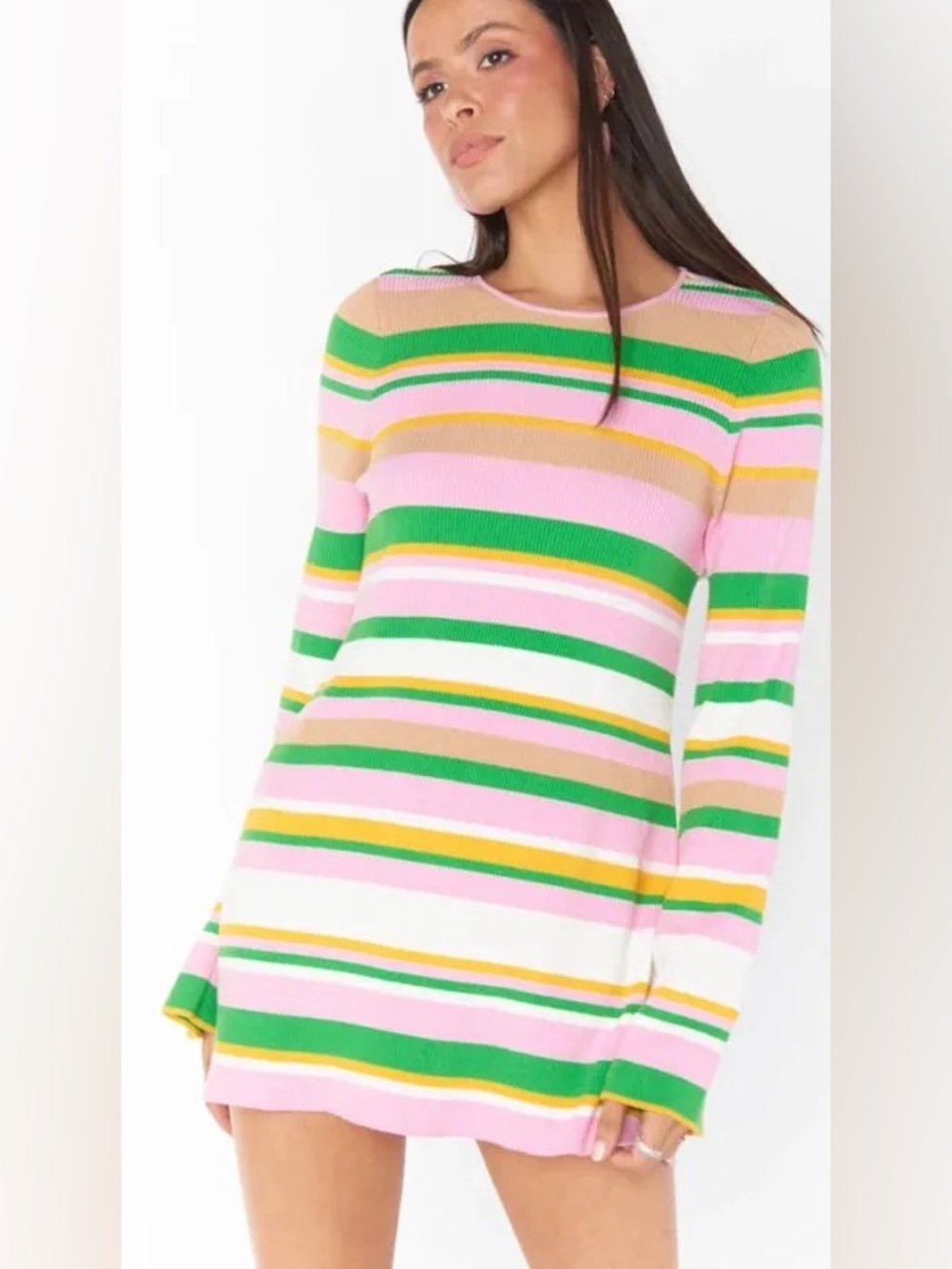 Show Me your Mumu Away Striped Pink & Green Knit Dress